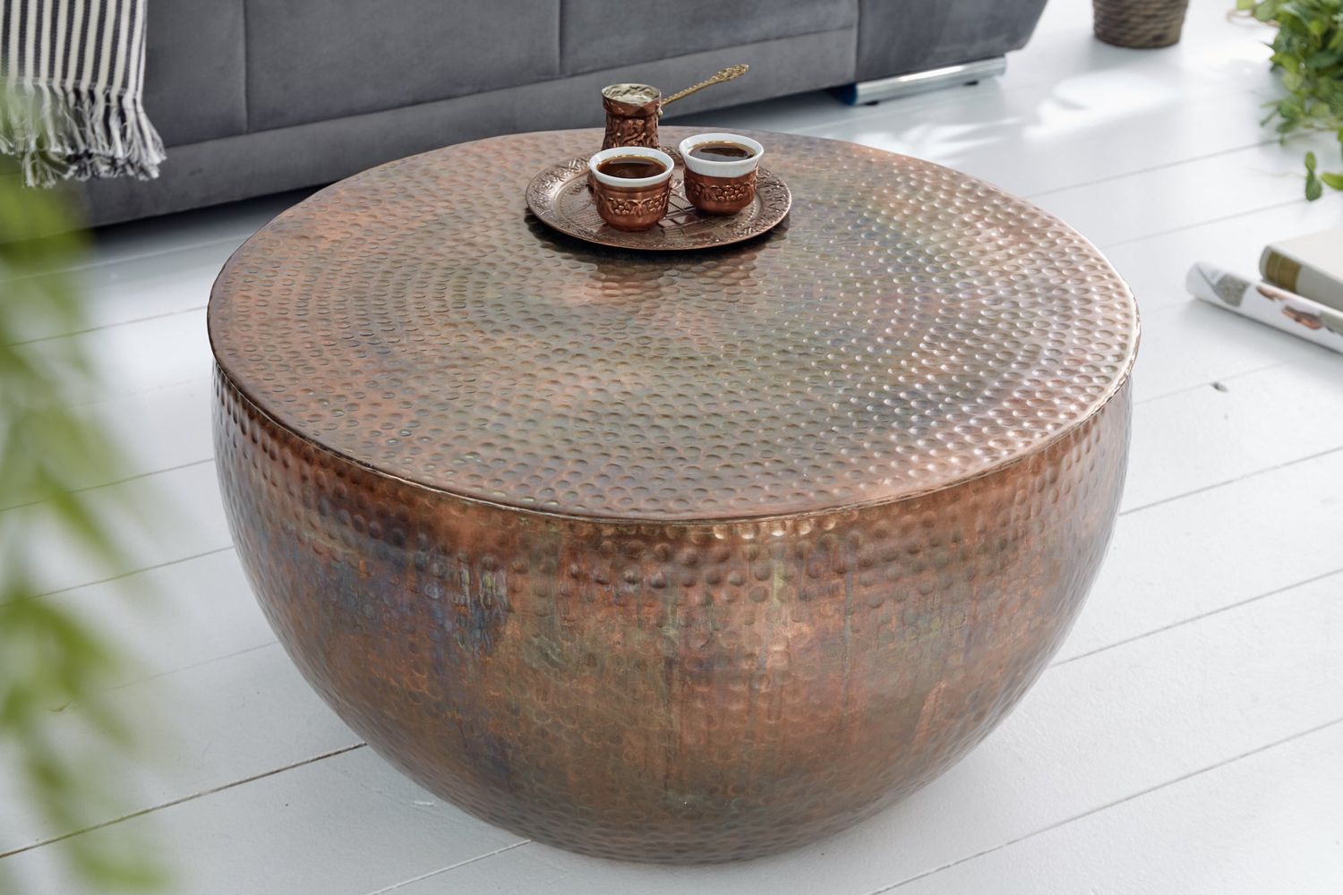 Table basse ORIENT II 60 cm cuivre moucheté effet martelé - 39535