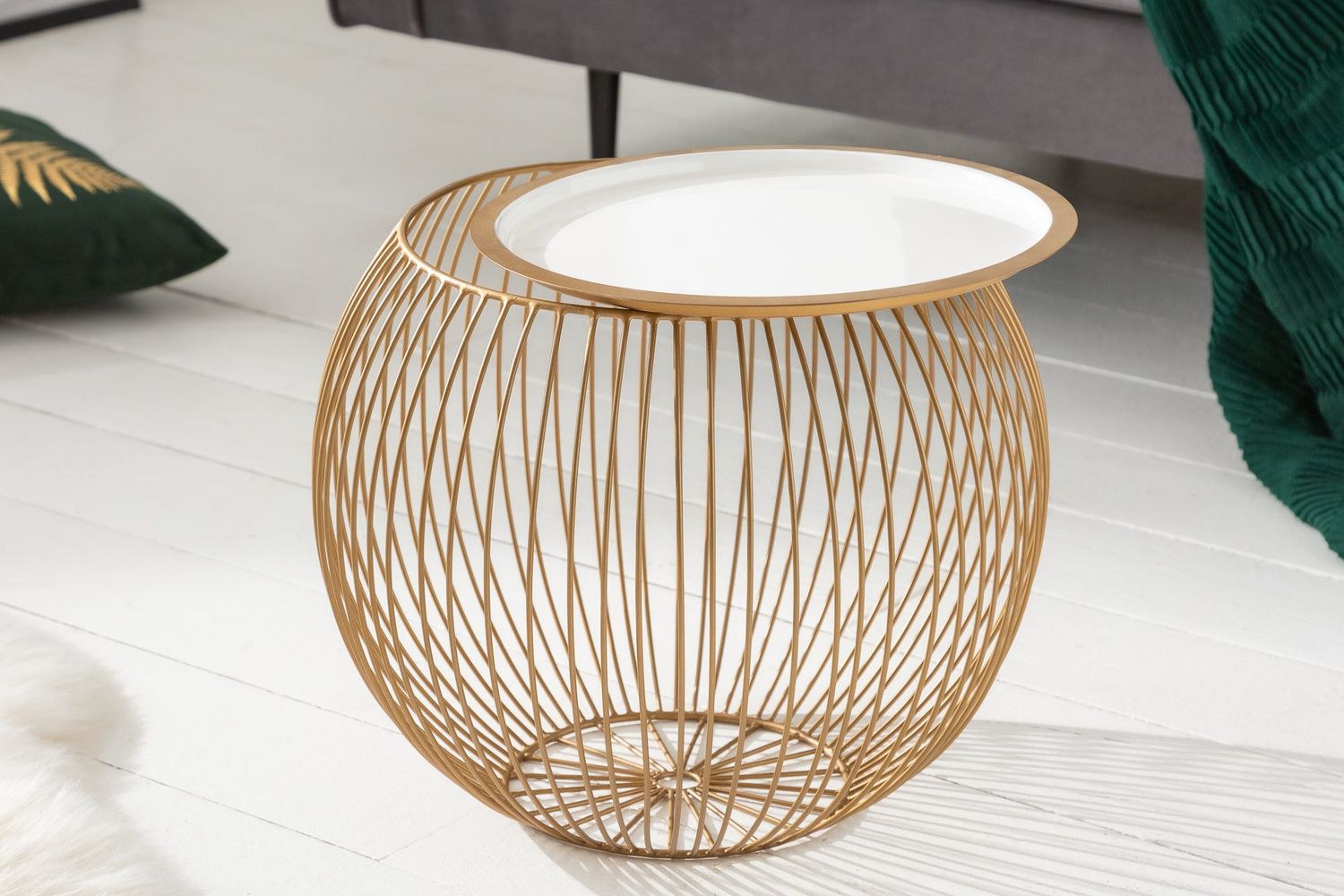 Table basse STORAGE 40cm dorée avec plateau amovible blanc - 40360