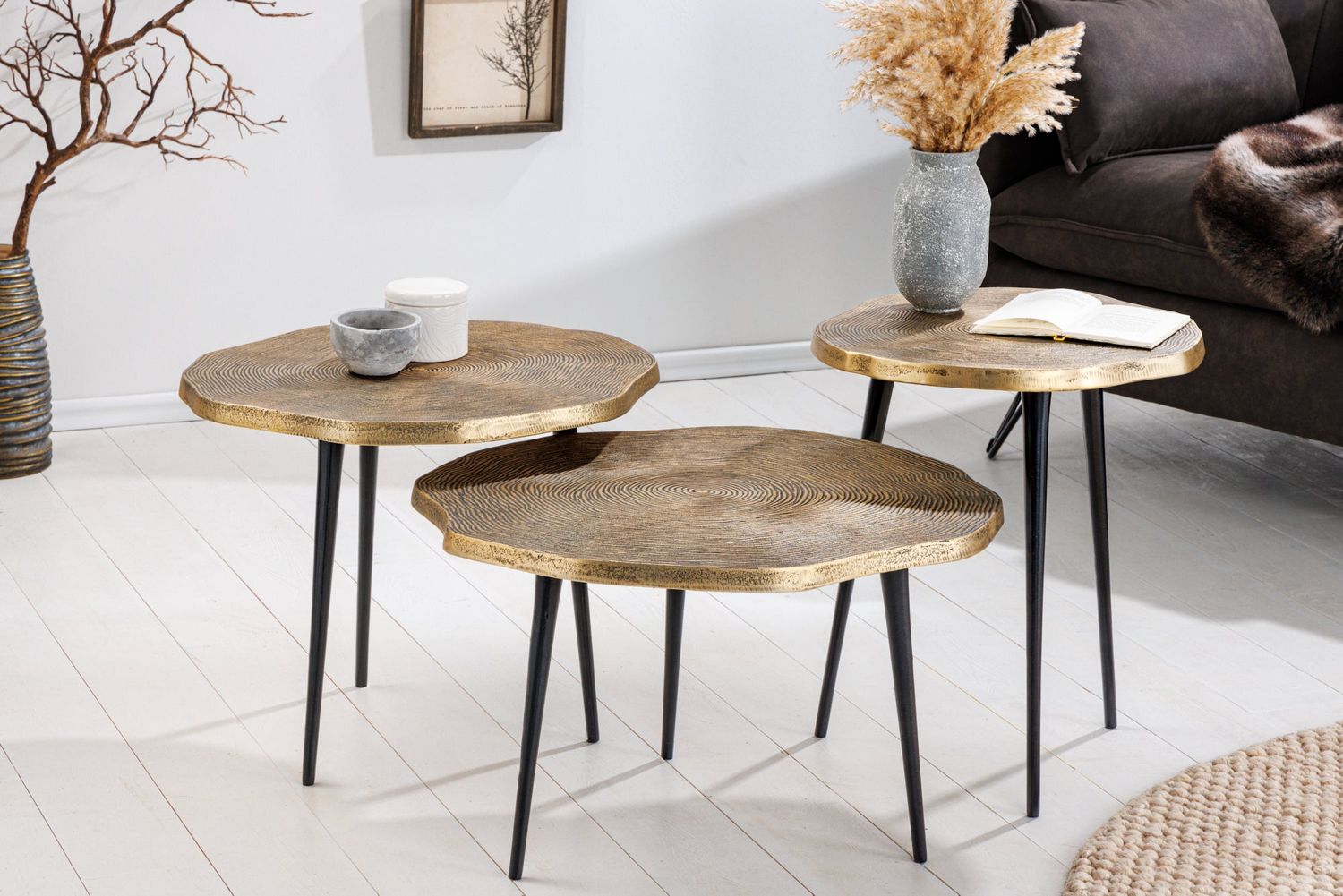 Table basse ORGANIC 39-60cm laiton antique doré - 42247