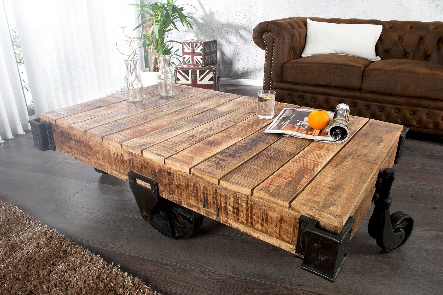 Table basse RAILWAY 110 cm en bois de manguier - 36788