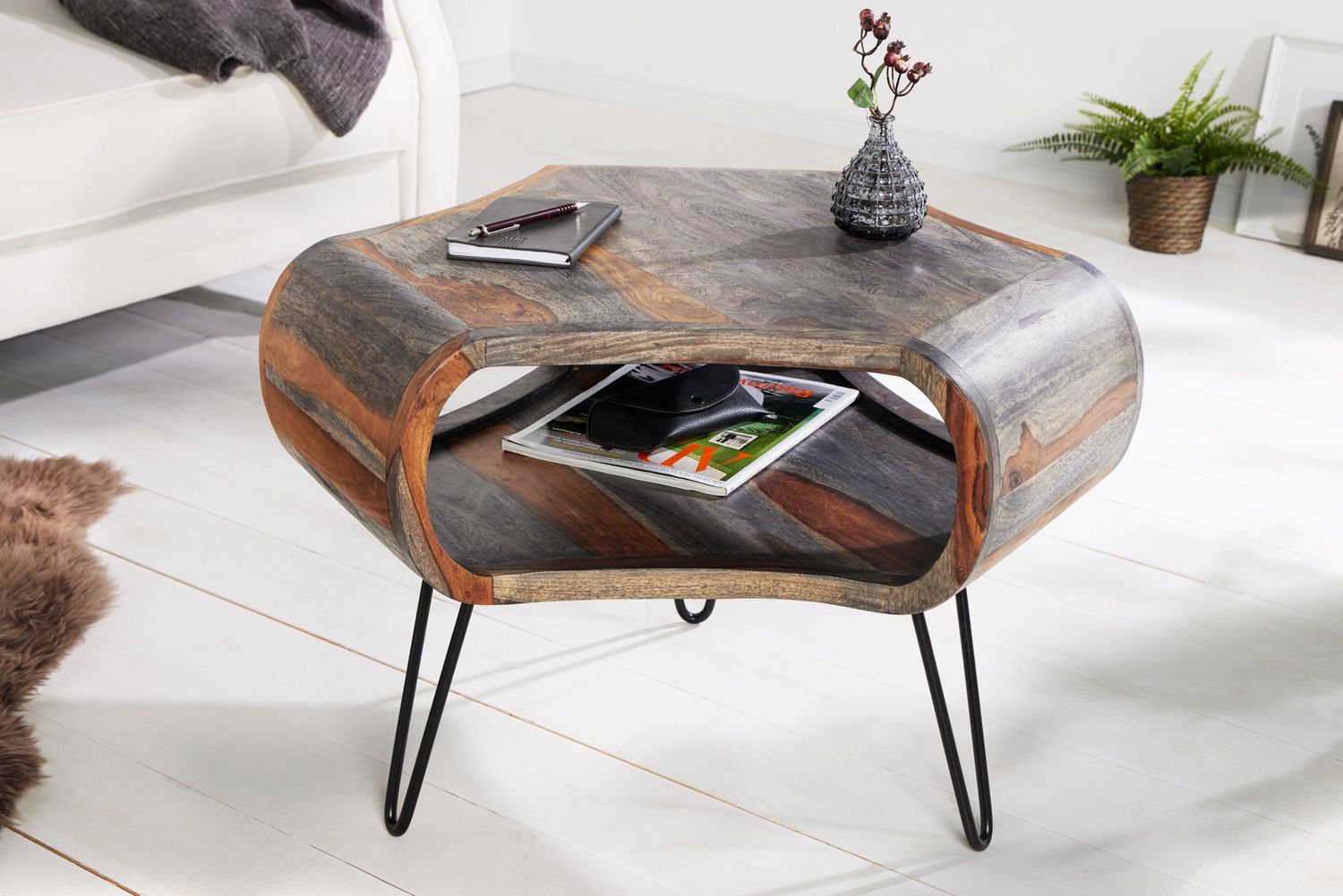Table basse ORGANIC LIVING 70cm bois de sheesham gris - 43710