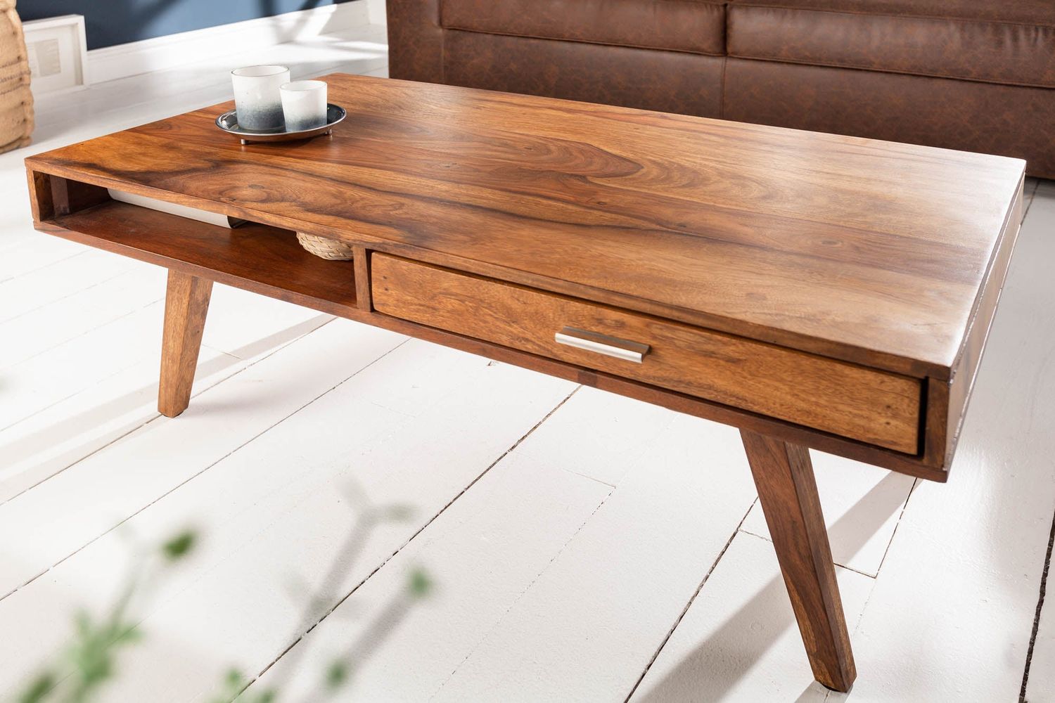 Table basse rétro 100 cm en bois de sheesham - 40278