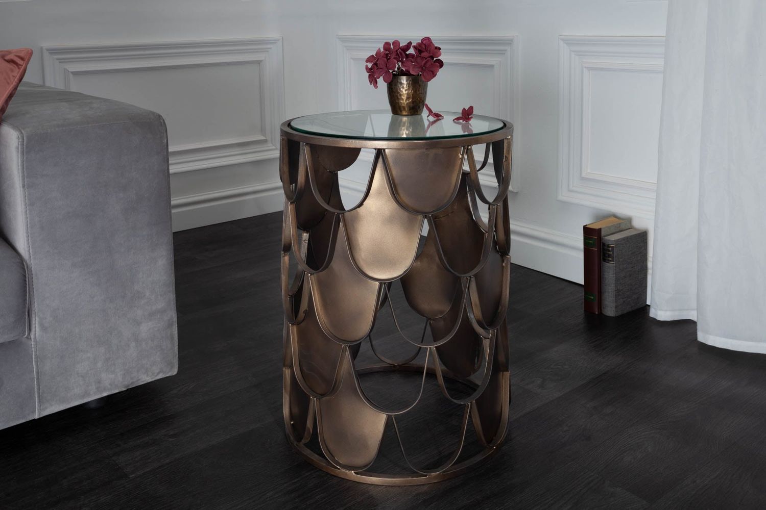 Table d'appoint ABSTRACT 55cm écailles de poisson verre trempé - 40111