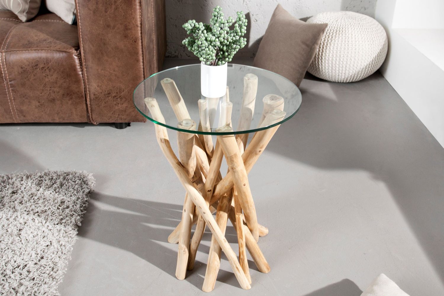 Table d'appoint DRIFTWOOD 35 cm avec plateau en verre - 19807-1