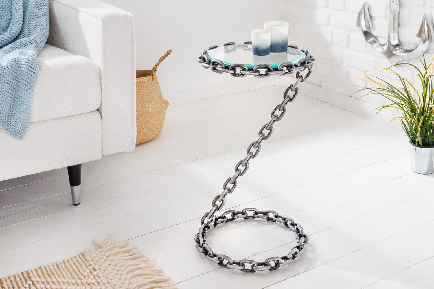 Table d'appoint CHAIN ??55cm avec plateau en verre - 42234