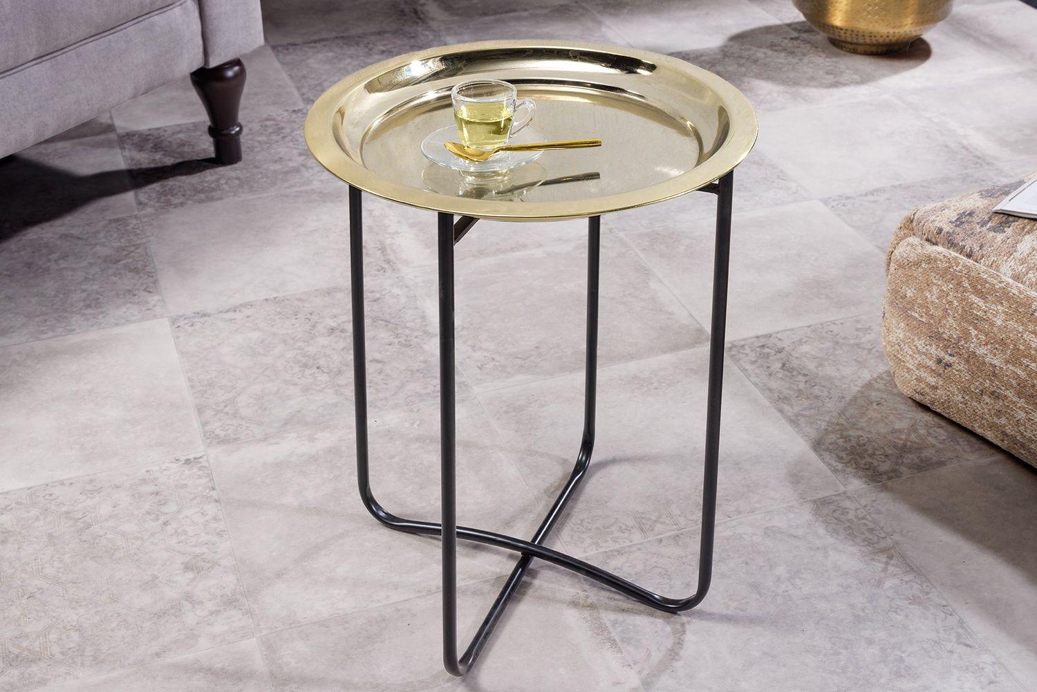 Table d'appoint CASABLANCA 50 cm, plateau amovible en laiton doré - 44353