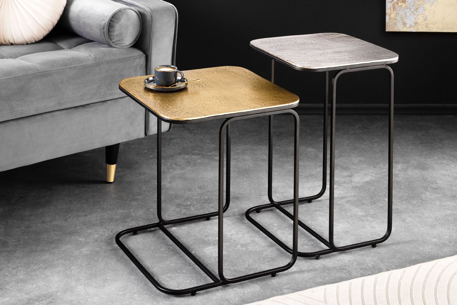 Table d'appoint ABSTRACT lot de 2 40 cm structure en métal or argent noir - 43516