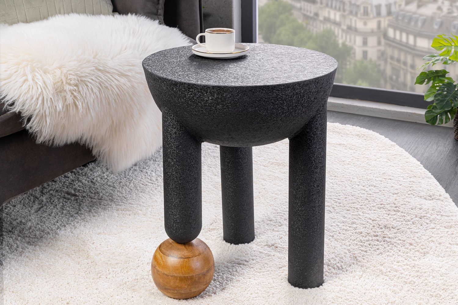 Table d'appoint ABSTRACT 50 cm en fer noir avec plateau en bois de manguier - 44855