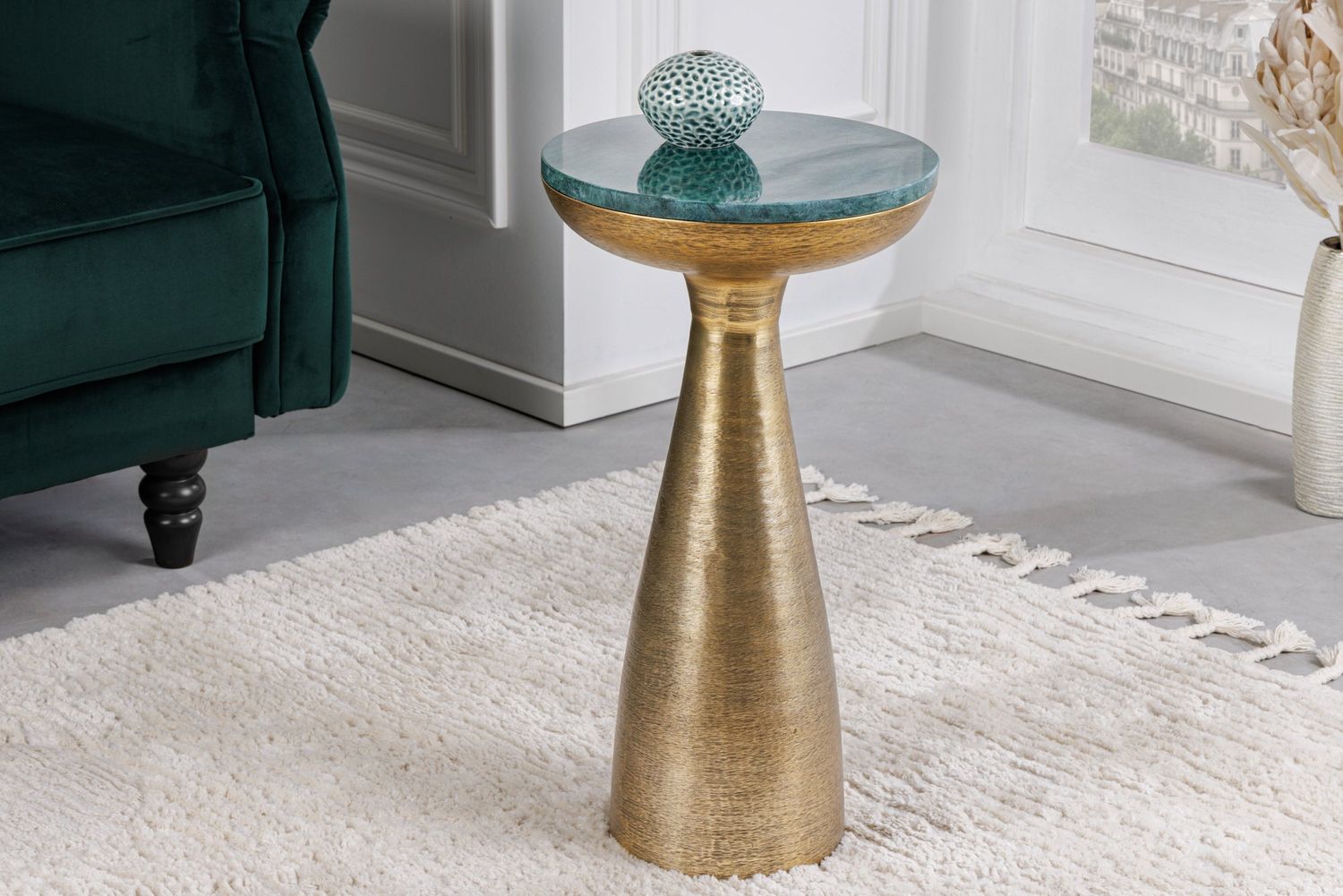 Table d'appoint ELEMENTS 55 cm dorée avec plateau amovible en marbre vert - 42731