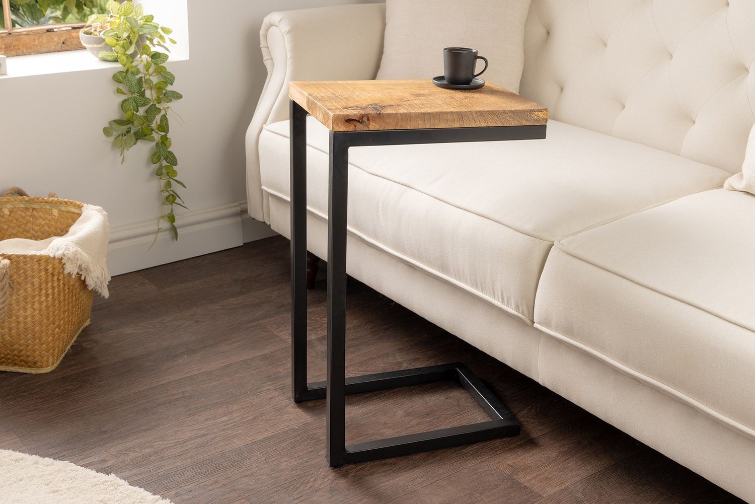 Table d'appoint GASTON 65 cm en bois de manguier et métal noir - 44740