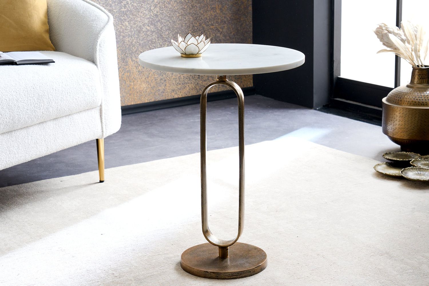 Table d'appoint ELEGANCE 60 cm, plateau en marbre blanc - 43612