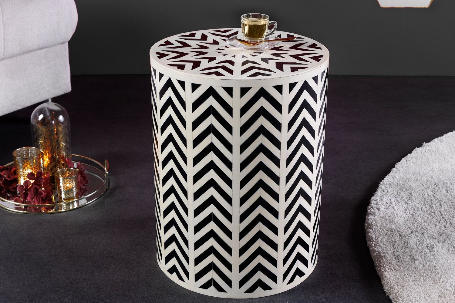 Table d'appoint HARMONY NATURE 45 cm noir et blanc - 43660