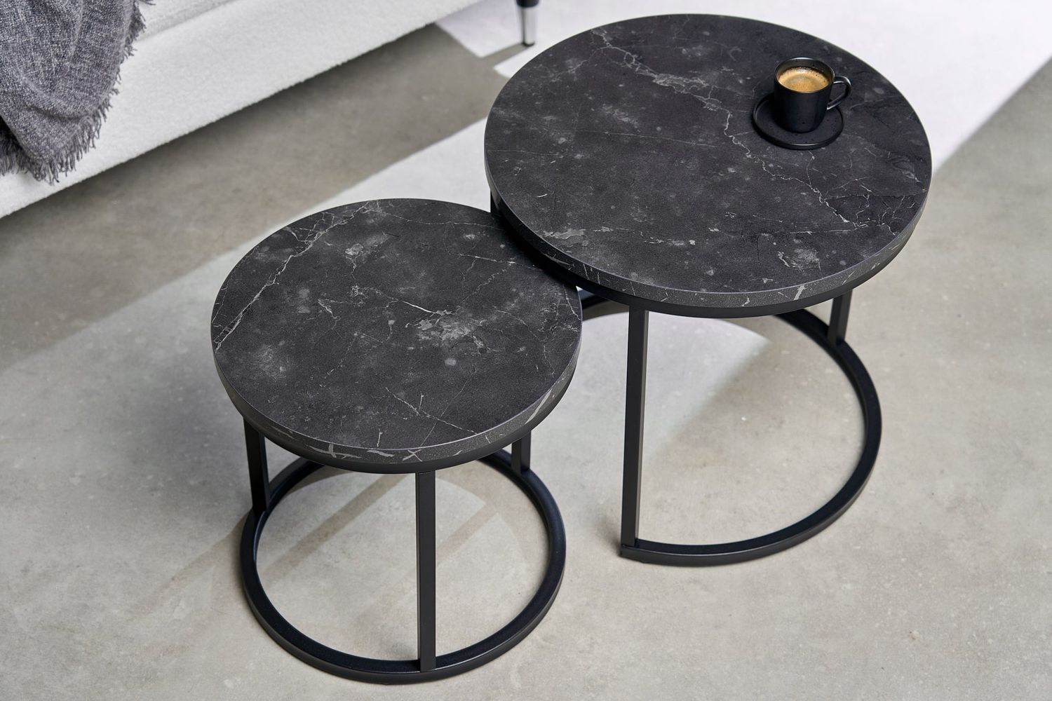 Table d'appoint ELEGANCE 45 cm, lot de 2, aspect marbre noir - 43644