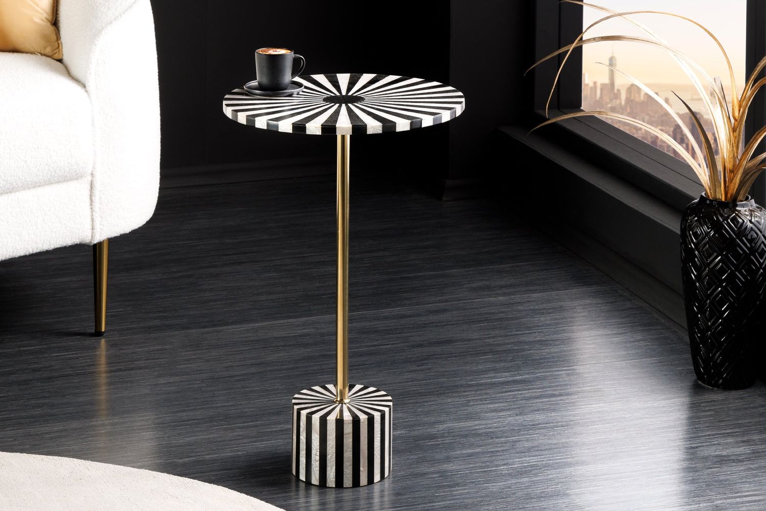 Table d'appoint HARMONY NATURE 55 cm noir blanc doré - 44856