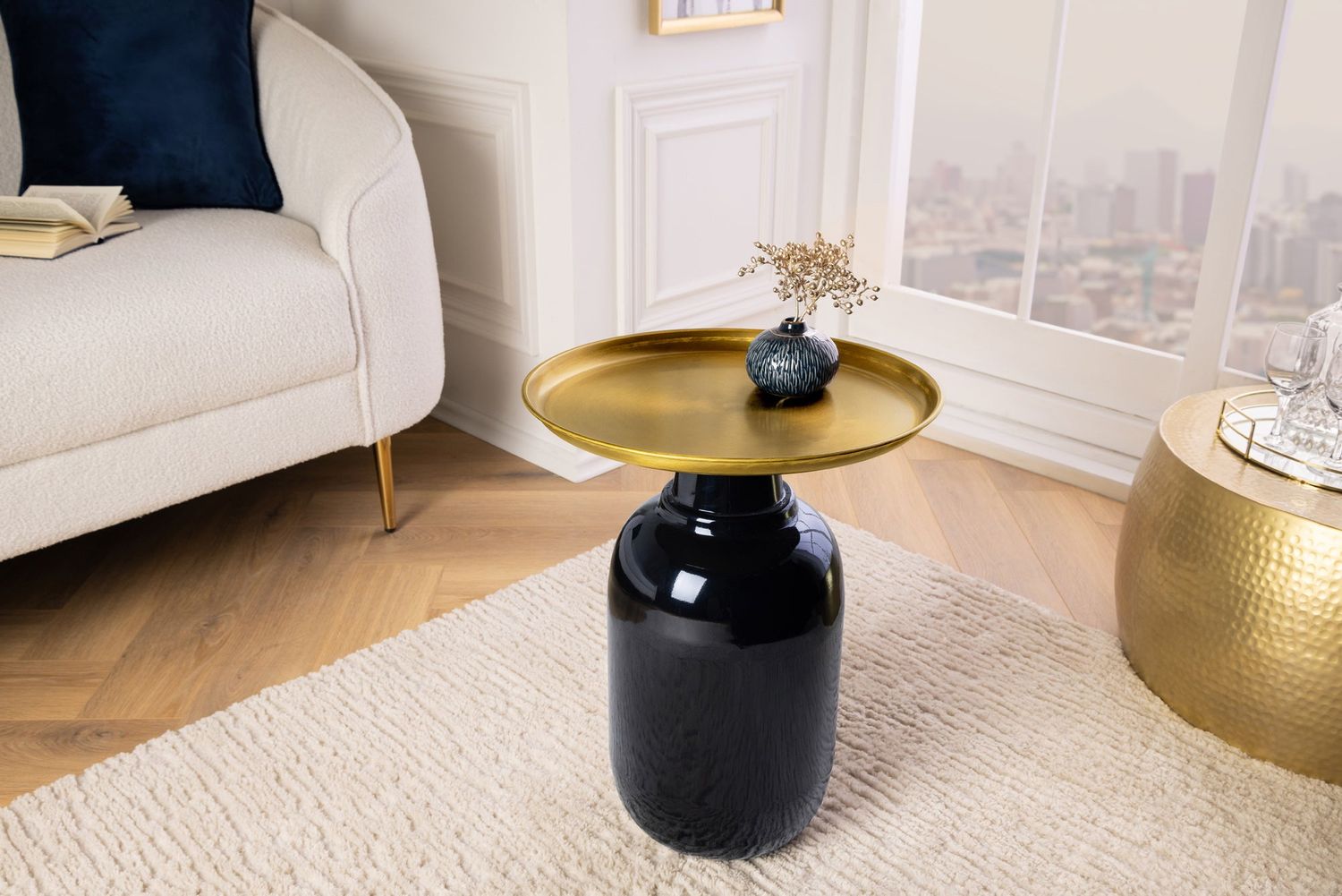 Table d'appoint ELEGANCIA 50 cm noire avec plateau doré - 43497