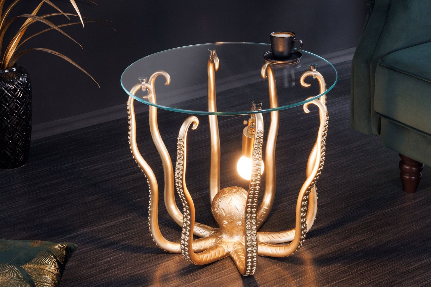 Table d'appoint OCTOPUS 50cm avec lampe dorée - 44567