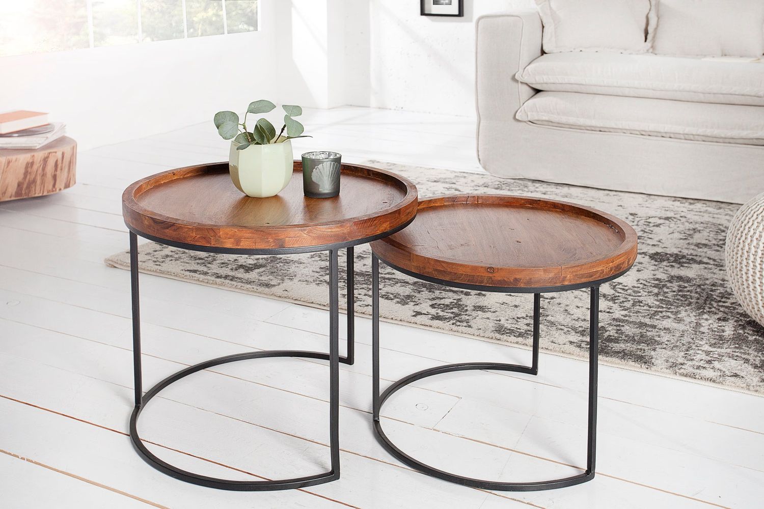 Table d'appoint MAKASSAR 50/55cm, lot de 2, bois d'acacia - 36743