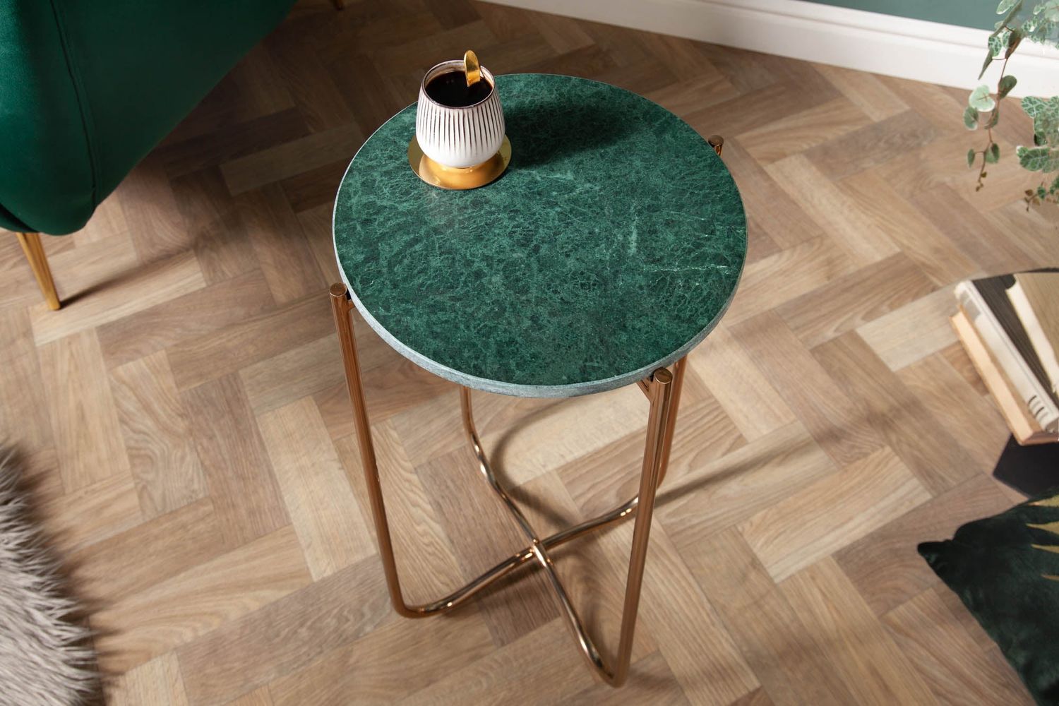 Table d'appoint NOBLE 35 cm en marbre vert avec plateau amovible - 40366