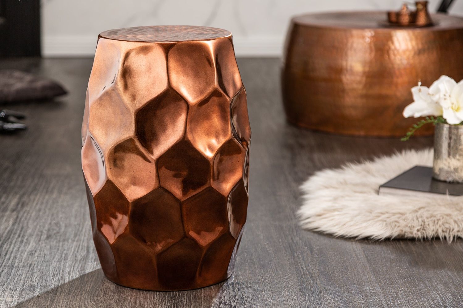 Table d'appoint ORGANIC ORIENT 50 cm en cuivre effet martelé - 40229