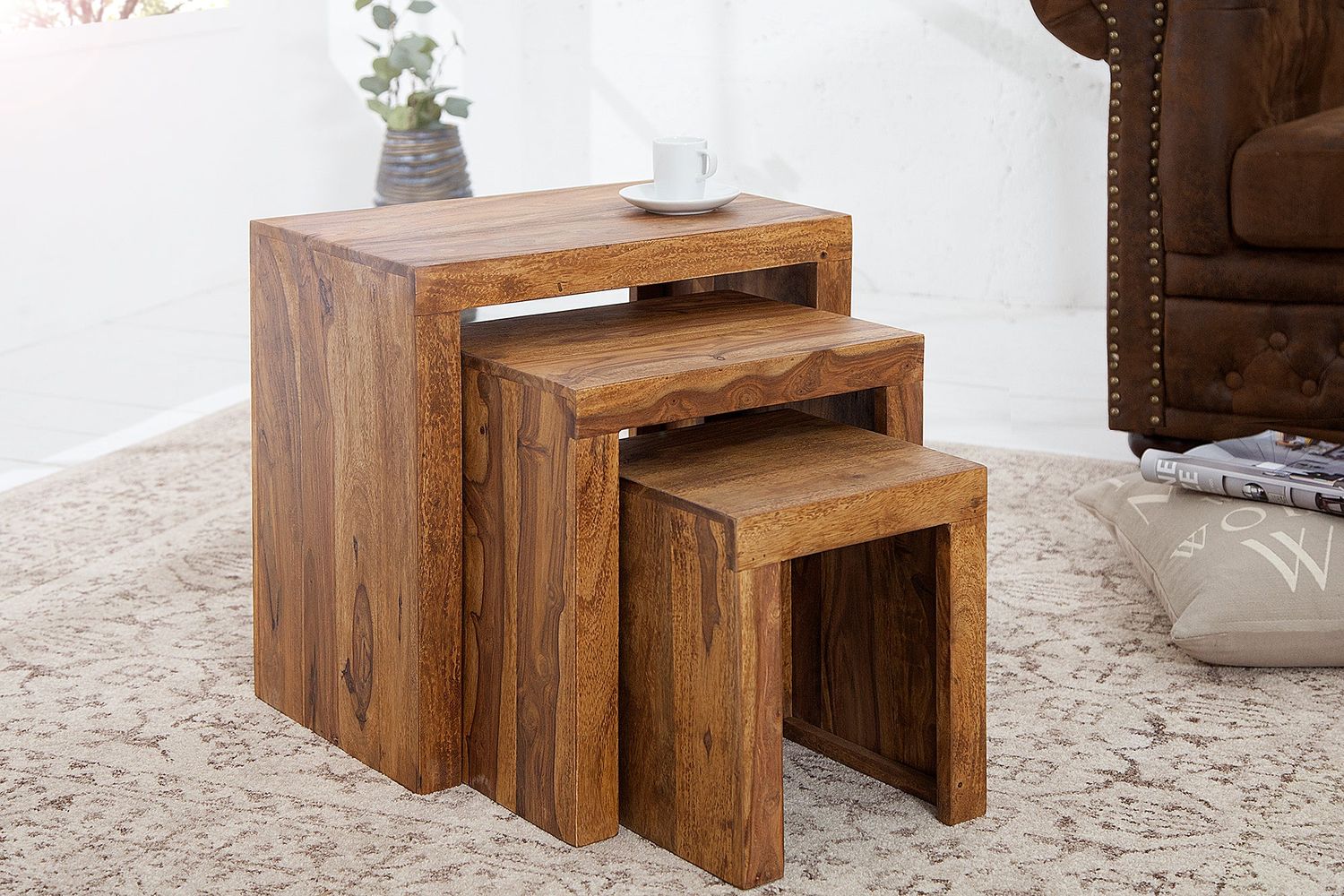 Table d'appoint MADEIRA set de 3 en bois de Sesham - 20596
