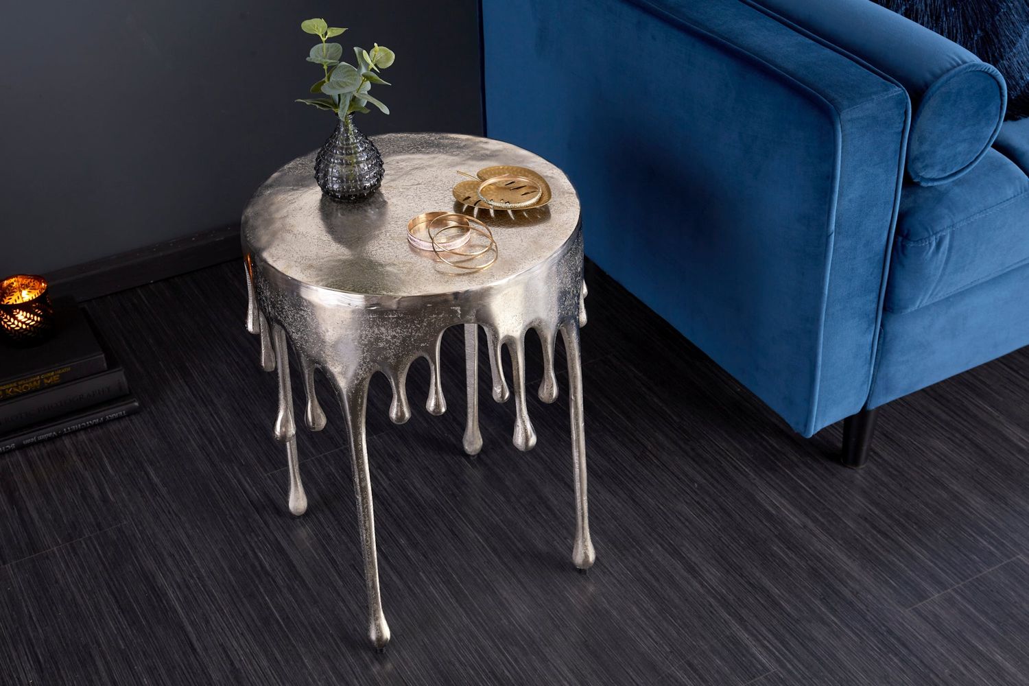 Table d'appoint LIQUID LINE Ø 50 cm ronde argentée - 39883