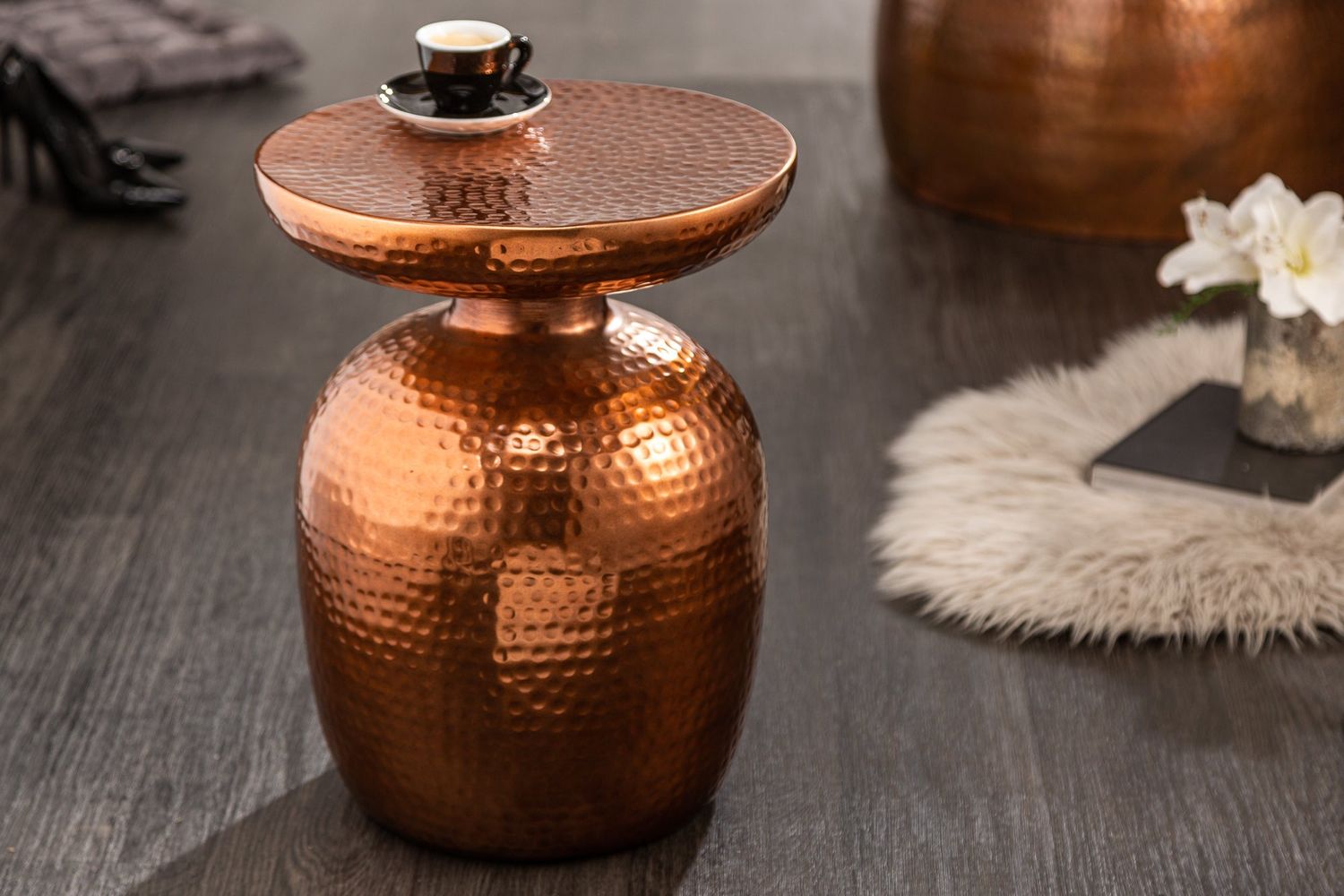 Table d'appoint ORIENT 50 cm en cuivre effet martelé - 40237