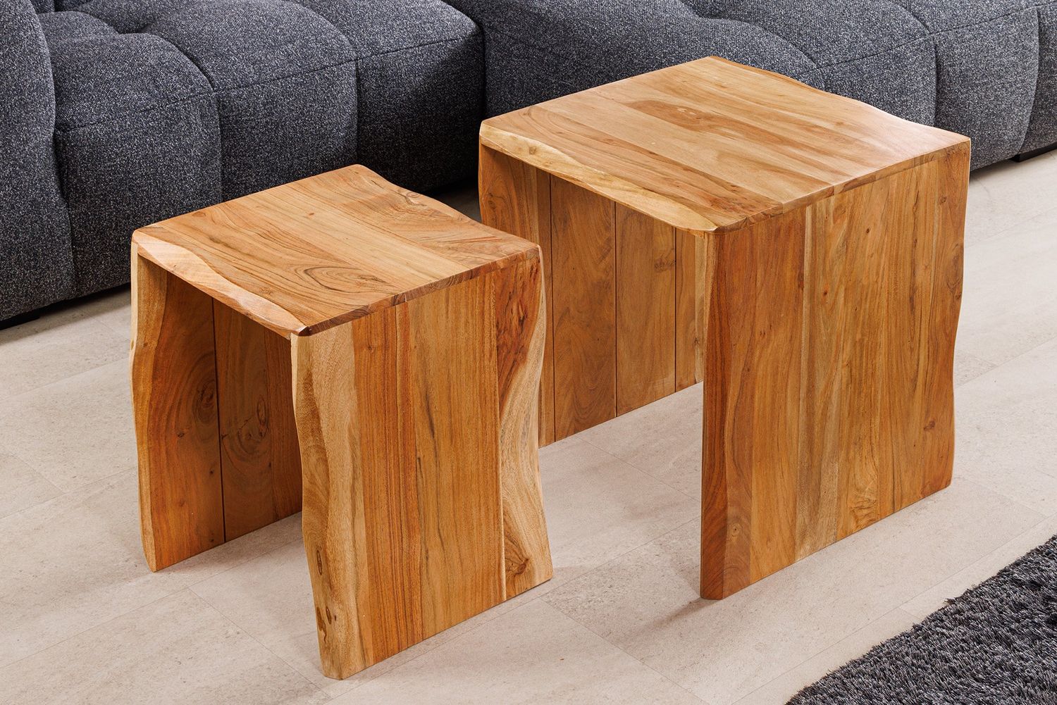 Table d'appoint MAMMUT 55 cm, lot de 2, bois d'acacia naturel - 45762