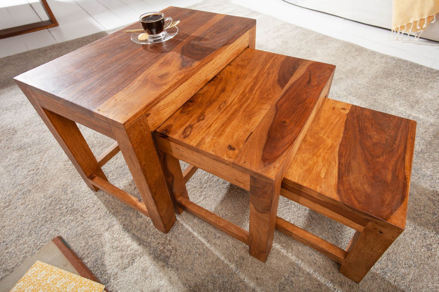 Table d'appoint MONSOON 25-45cm, lot de 3, bois de sheesham naturel - 40794