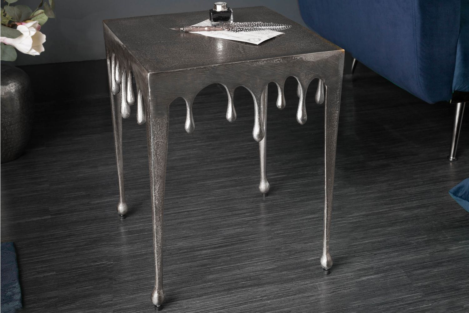 Table d'appoint LIQUID LINE S carrée 44 cm argentée - 40641