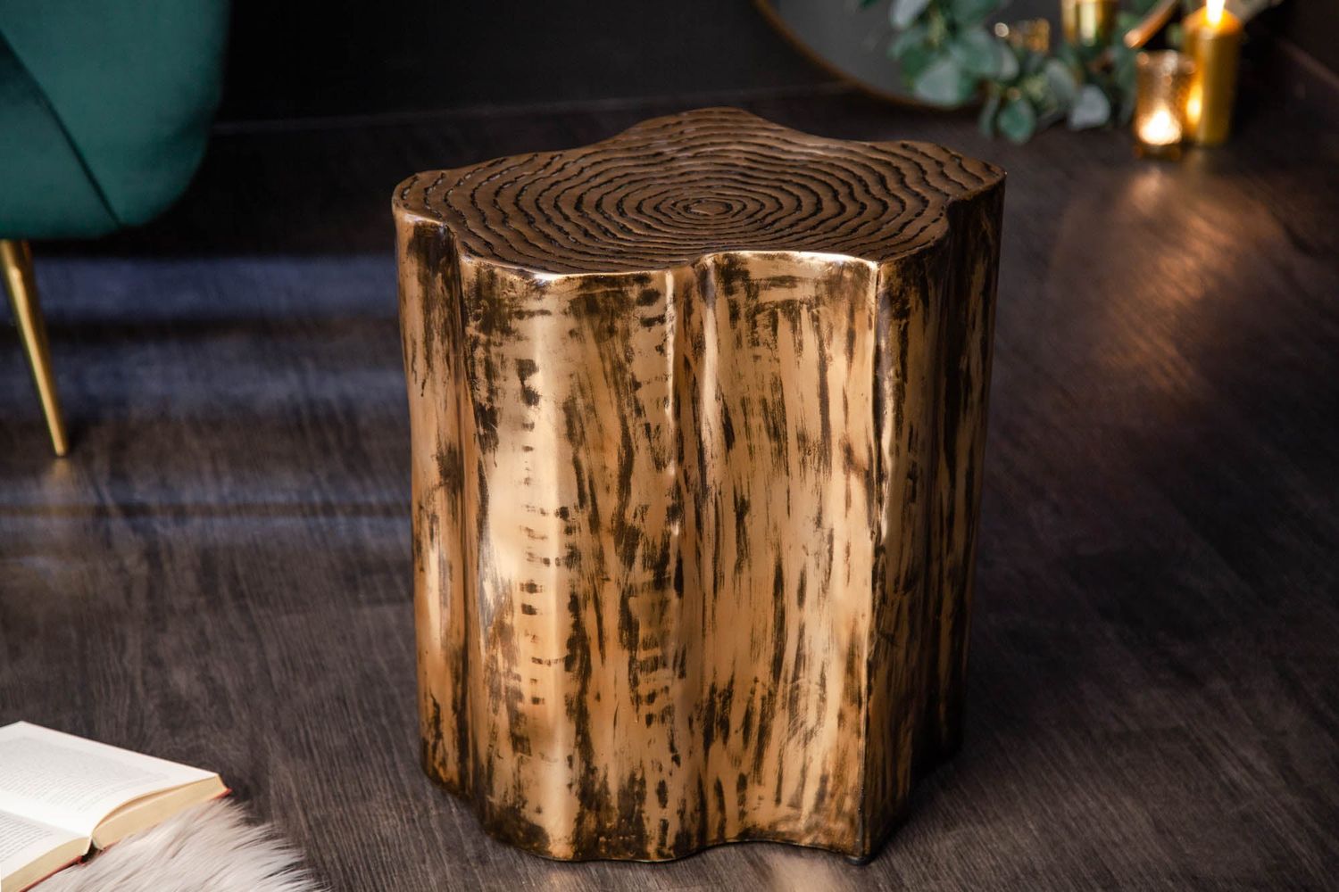 Table d'appoint ORGANIC ORIENT 37-44cm aspect coffre doré - 40898