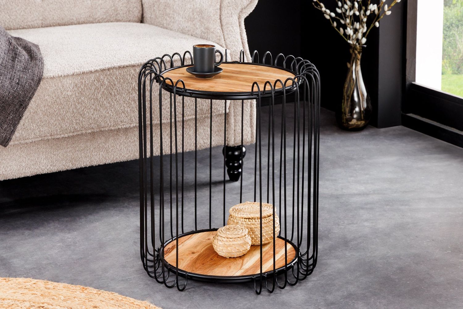 Table d'appoint TRUE ELEMENTS, structure 50 cm, bois d'acacia noir naturel - 45737