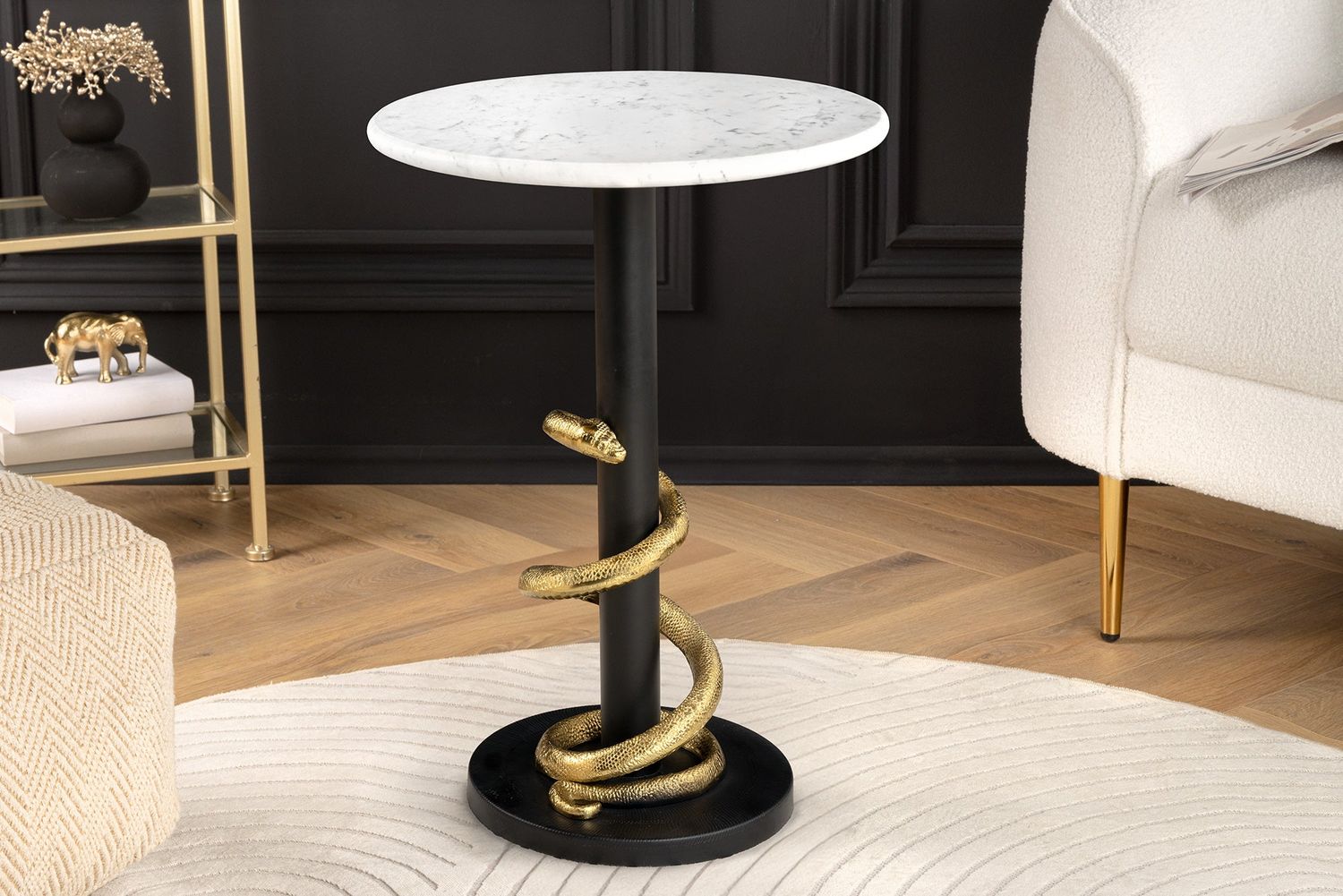 Table d'appoint SWAKE 50cm marbre noir, or et blanc - 44831