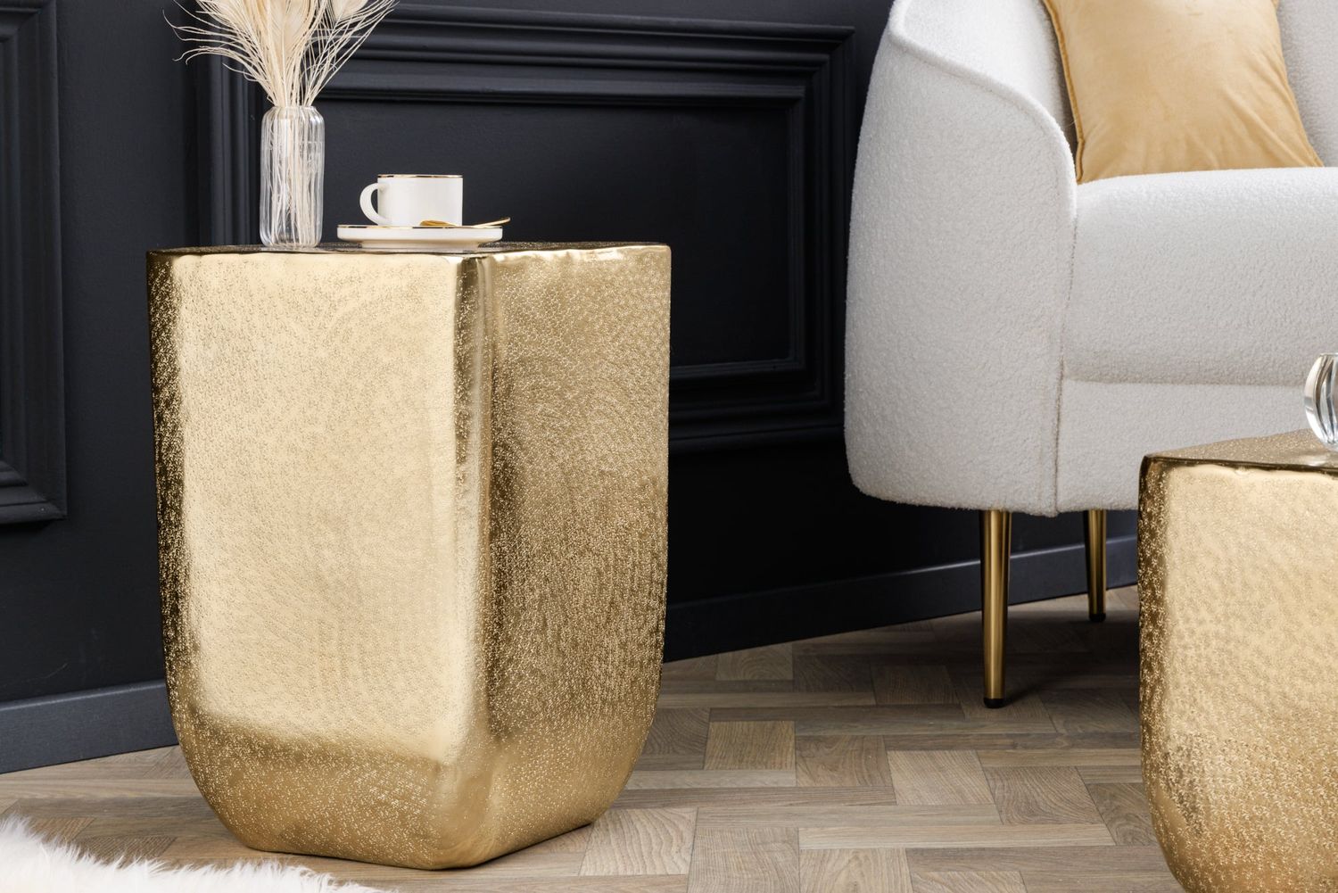 Table d'appoint UNIT 45cm effet martelé doré - 42733