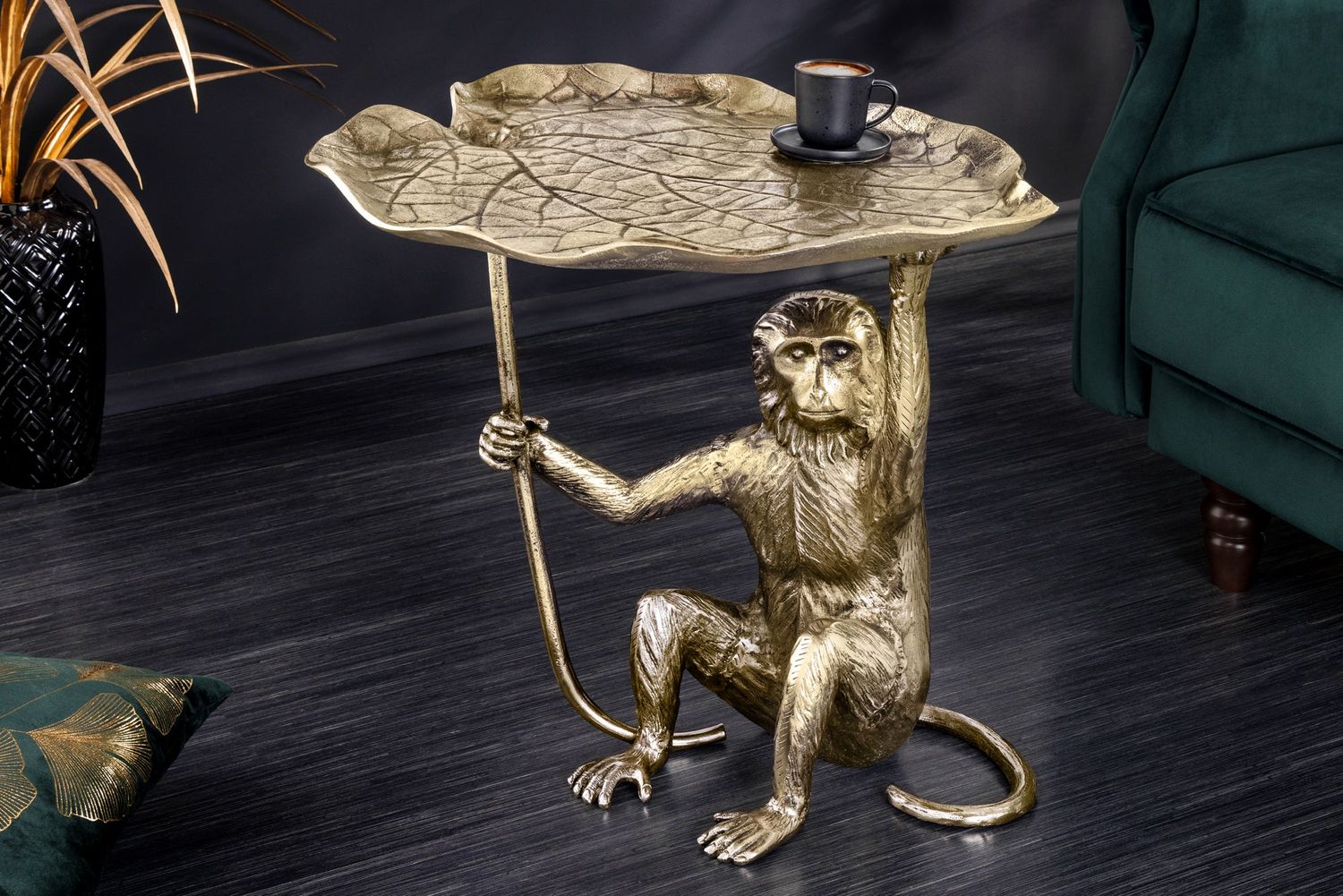 Table d'appoint WILDLIFE MONKEY 55cm or antique - 44835