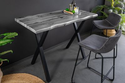 Table de bar WILD, plateau de 120 cm, pieds en X de 40 mm, aspect chêne sauvage gris - 47635