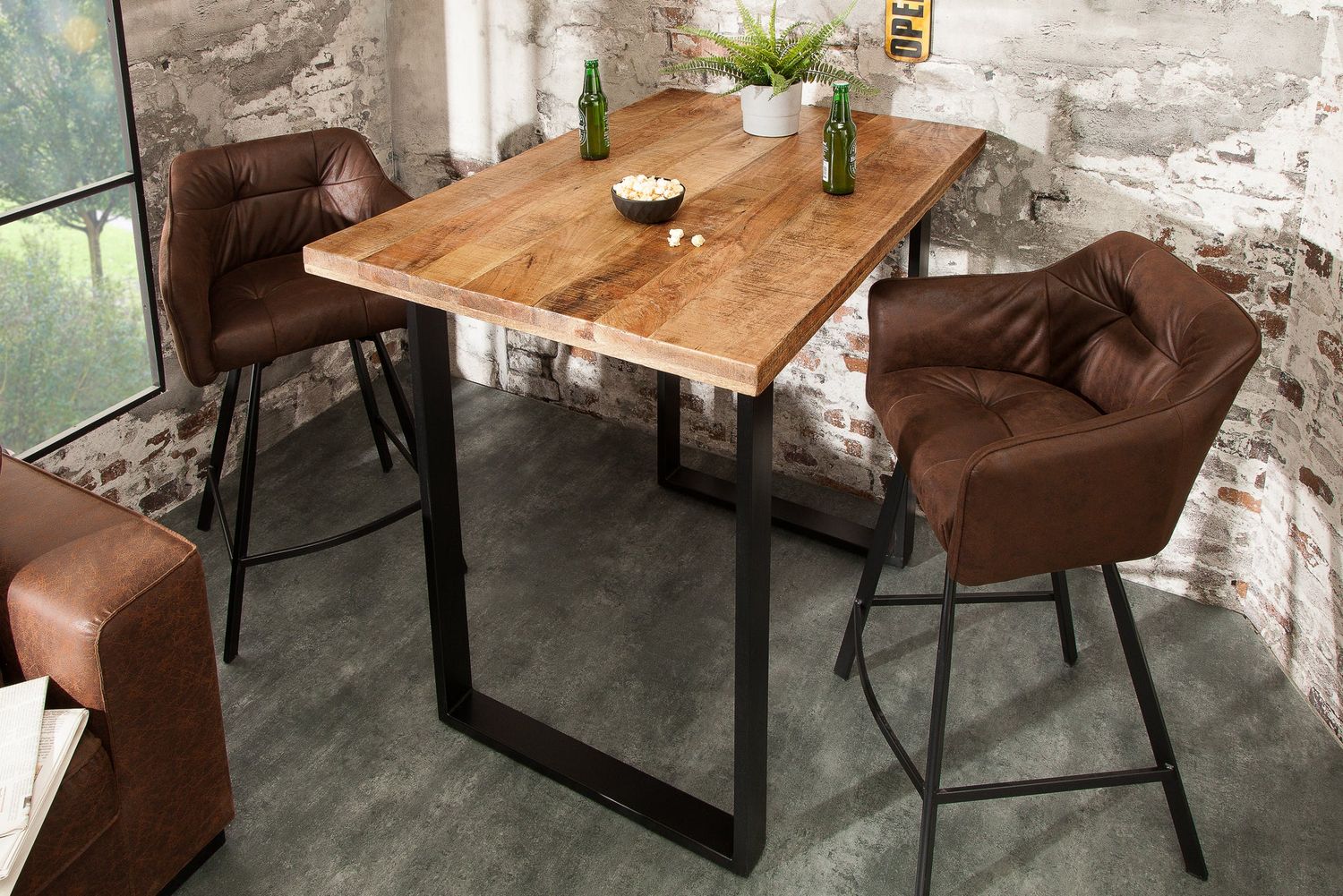Table de bar IRON CRAFT 120cm style industriel naturel manguier - 38668
