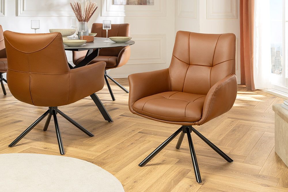 Fauteuil pivotant SIGNATURE 360° avec accoudoirs, âme à ressorts, cuir cognac, pivotant - 47470