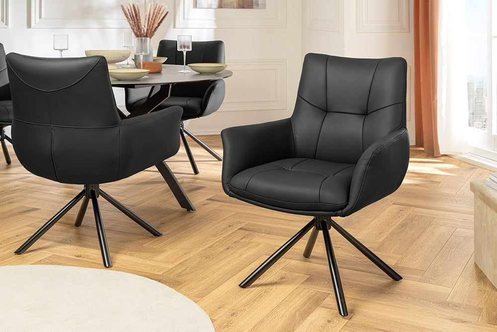 Fauteuil pivotant SIGNATURE 360° avec accoudoirs, âme à ressorts, cuir noir, pivotant - 47469