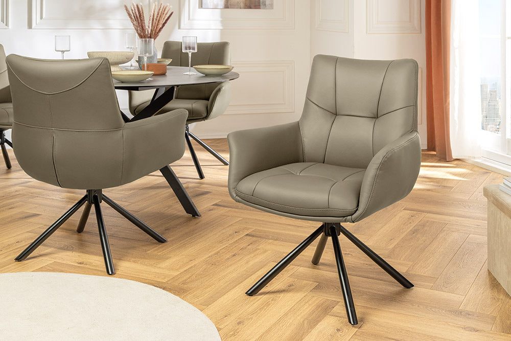 Fauteuil pivotant SIGNATURE 360° avec accoudoirs, âme à ressorts, cuir taupe, pivotant - 47468