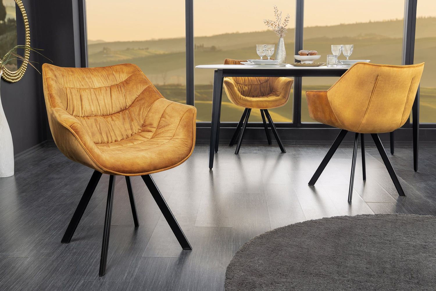 Fauteuil THE DUTCH COMFORT avec accoudoirs en velours jaune moutarde - 44276