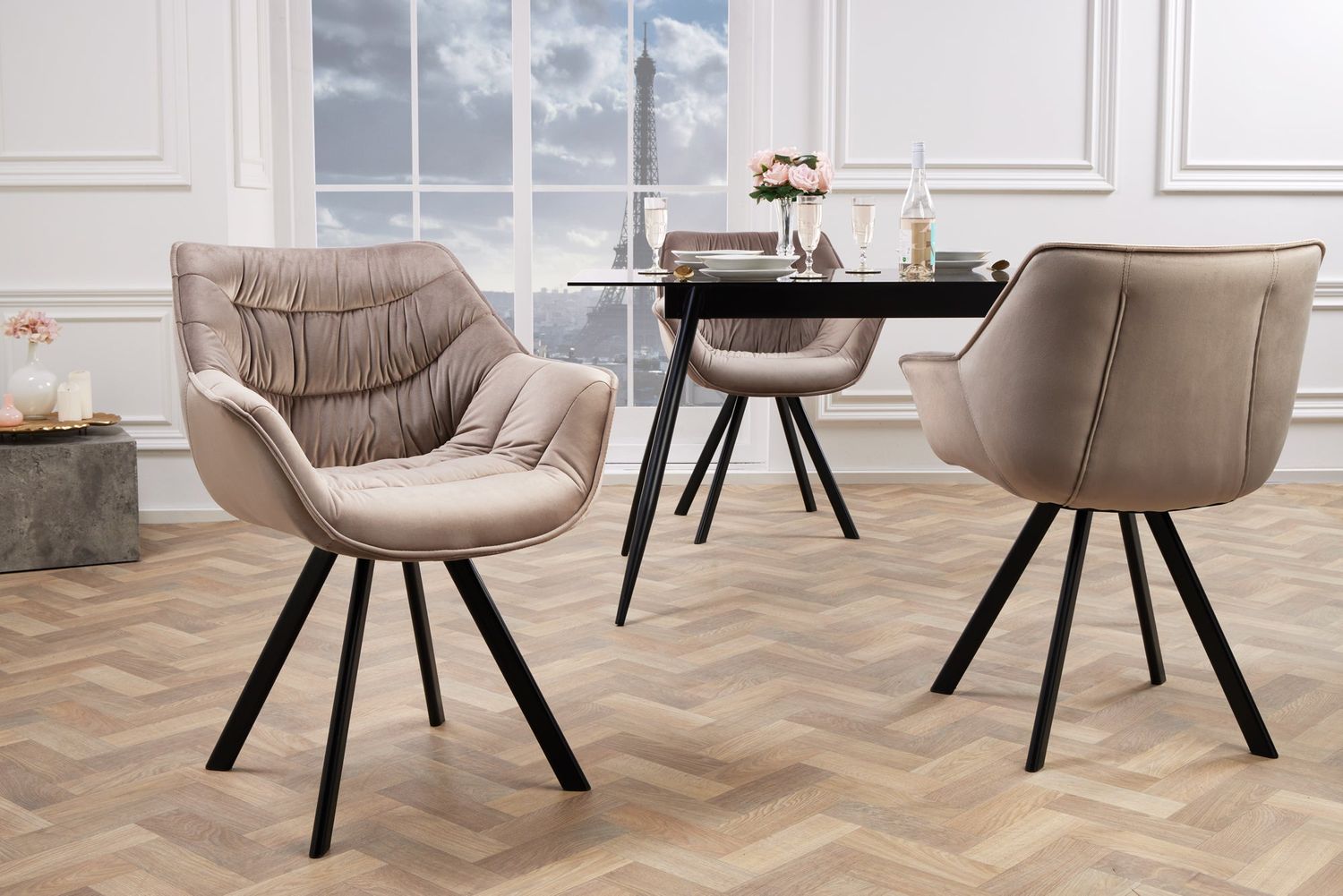 Fauteuil THE DUTCH COMFORT avec accoudoirs en velours gris-beige - 38596