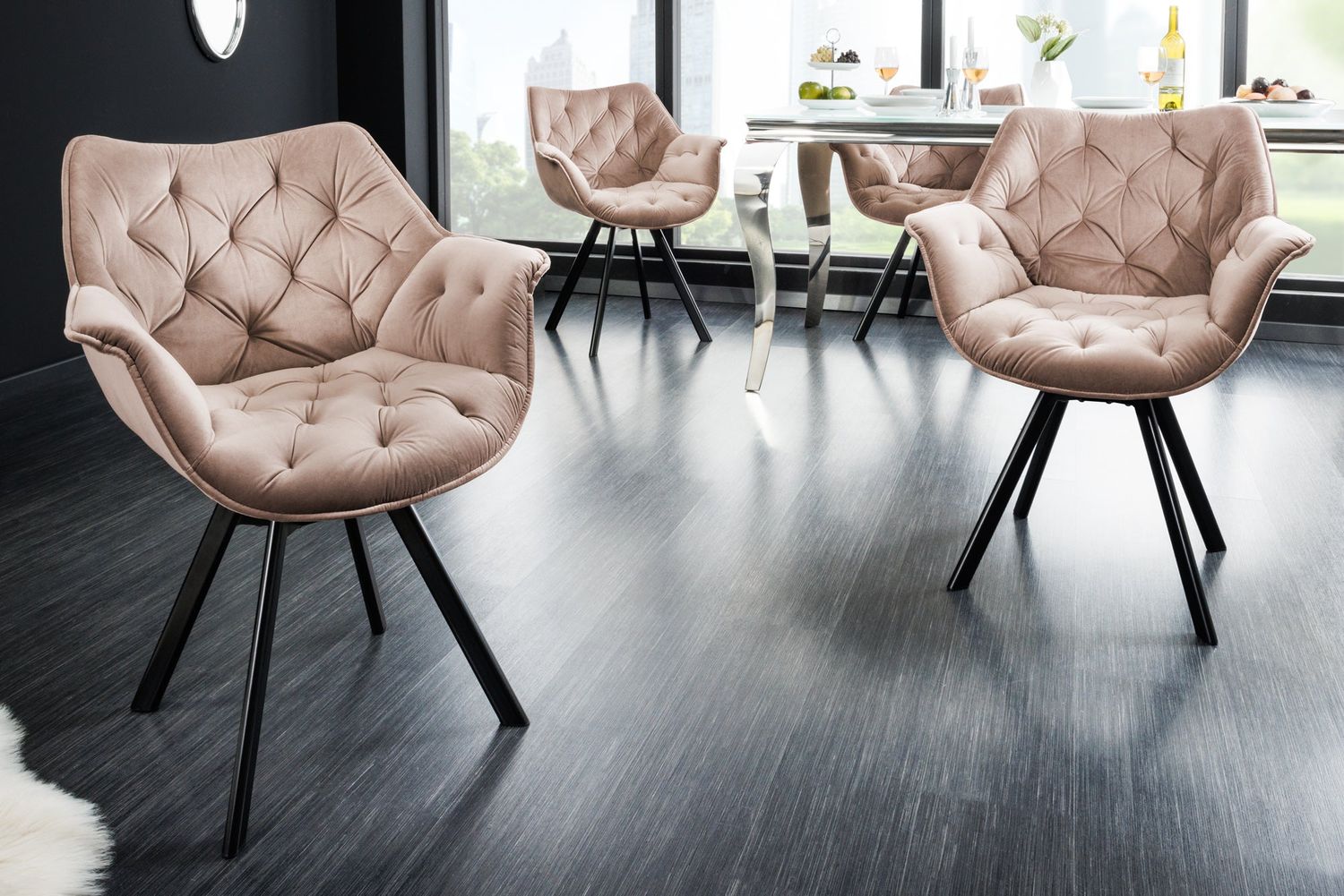 Fauteuil pivotant THE DUTCH COMFORT avec accoudoirs en velours champagne gris-beige - 44066