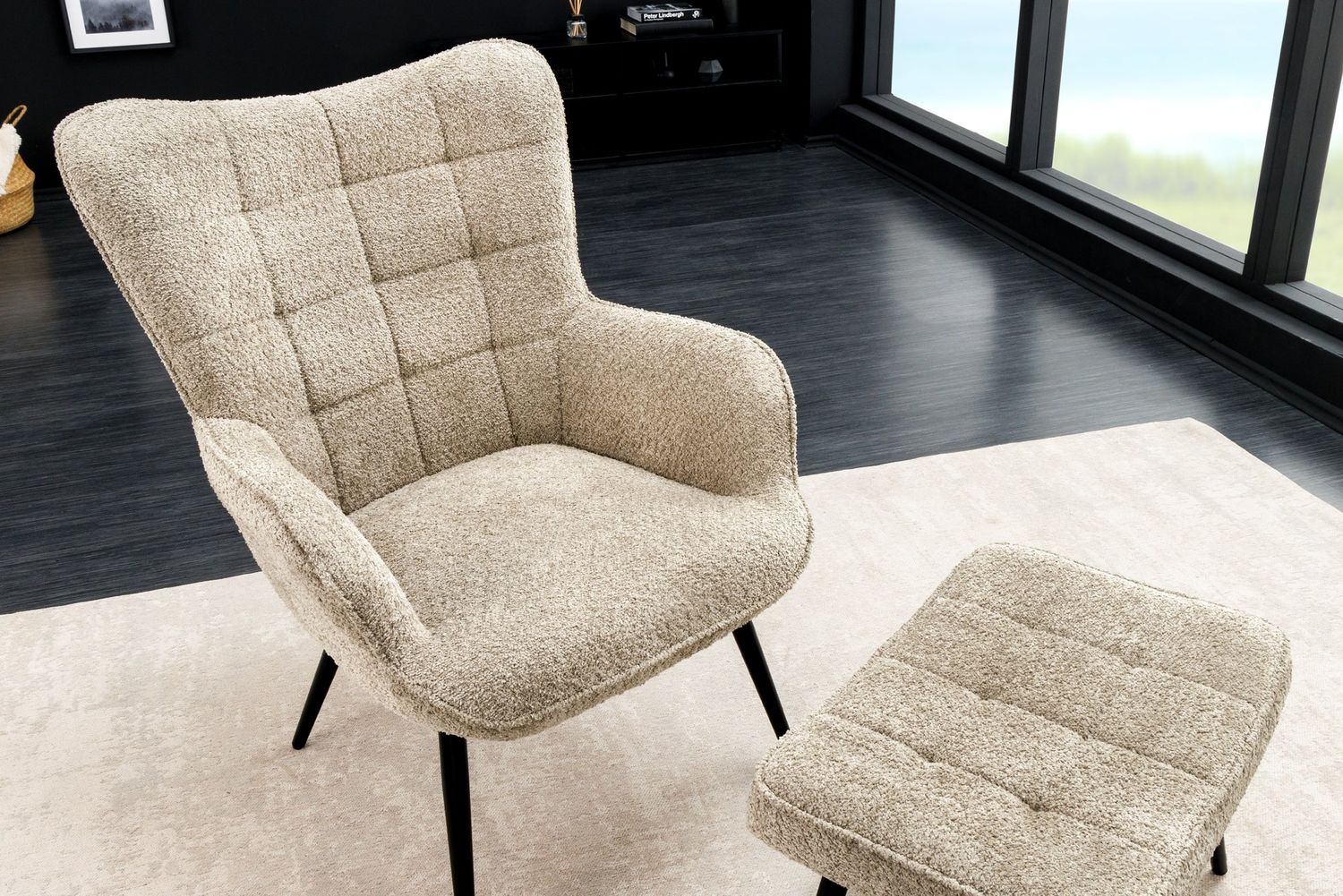 Fauteuil SCANDINAVIA avec accoudoirs bouclé champagne grège - 44022