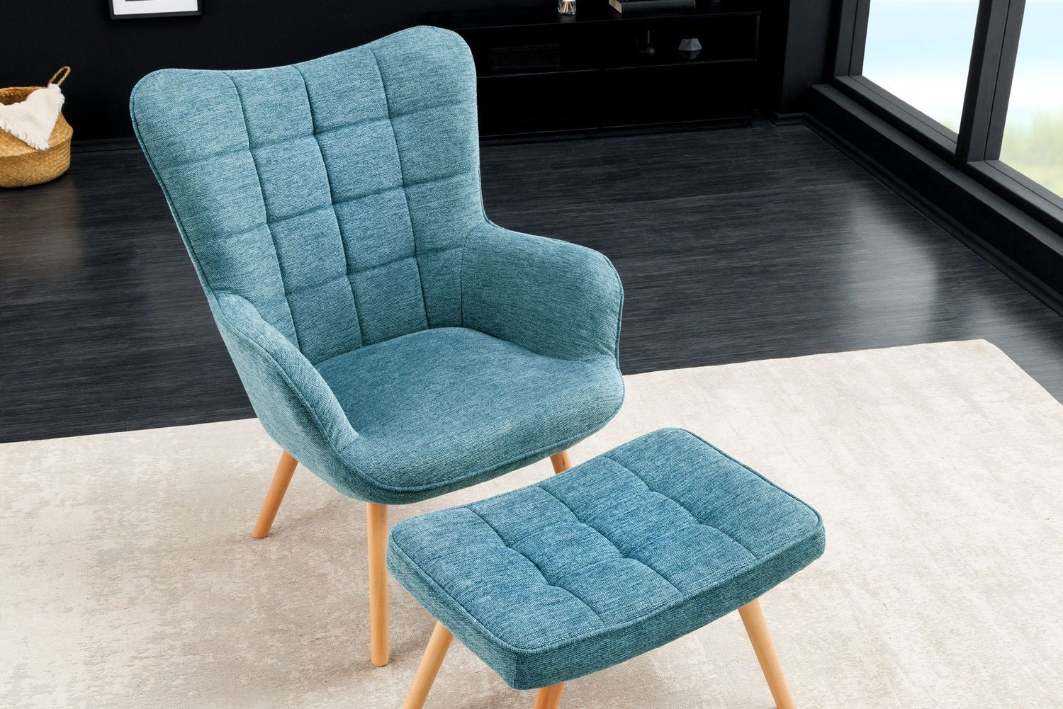 Fauteuil SCANDINAVIA avec accoudoirs en tissu texturé bleu - 44024