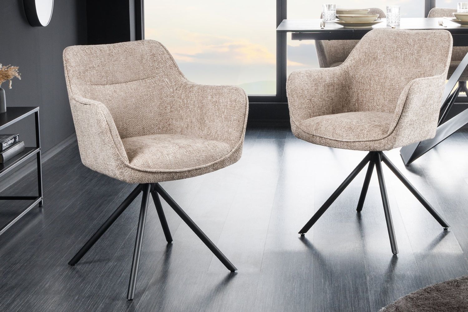 Fauteuil pivotant VERONA en tissu texturé beige champagne - 44158