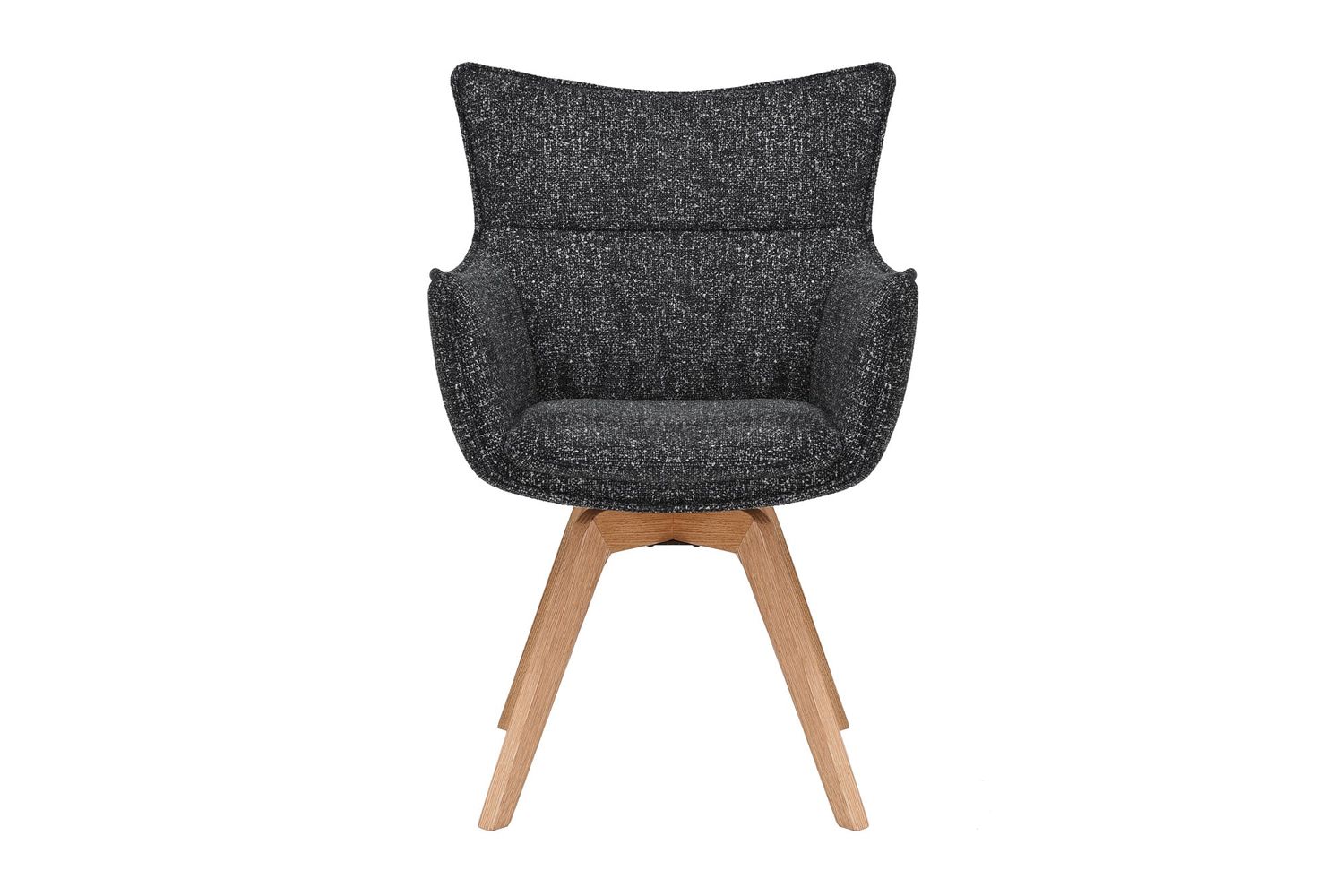 Fauteuil pivotant VOGUE 360° avec accoudoirs, revêtement en tissu texturé anthracite et structure en chêne naturel - 47707