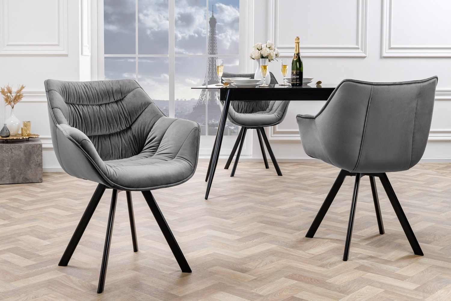 Fauteuil pivotant THE DUTCH COMFORT avec accoudoirs en velours gris - 44063