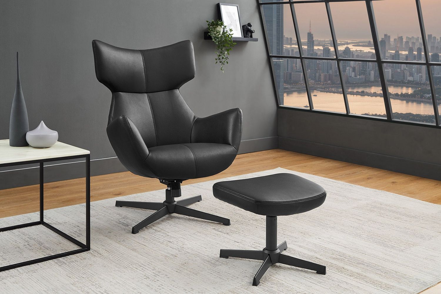Fauteuil VOGUE pivotant à 360° en similicuir noir avec structure en métal noir - 47718