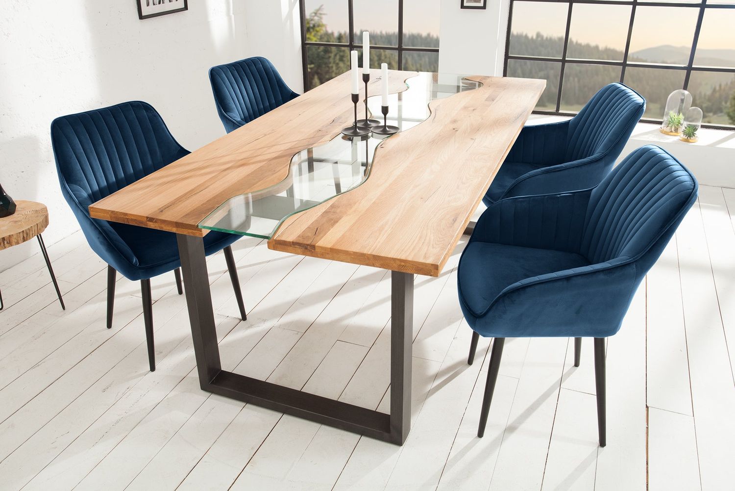 Fauteuil TURIN avec accoudoirs en velours bleu roi - 39527