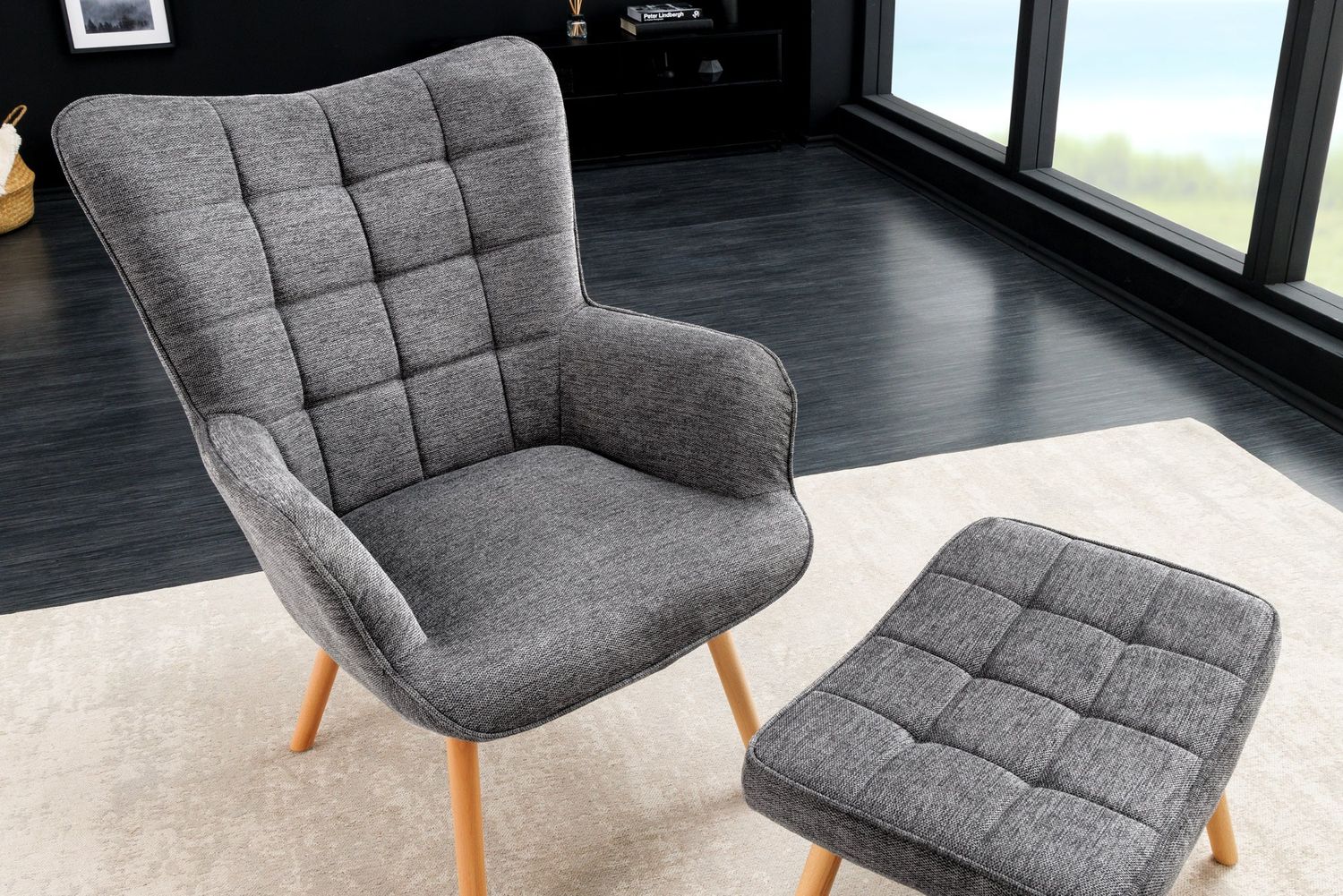 Fauteuil SCANDINAVIA avec accoudoirs en tissu texturé gris - 44023